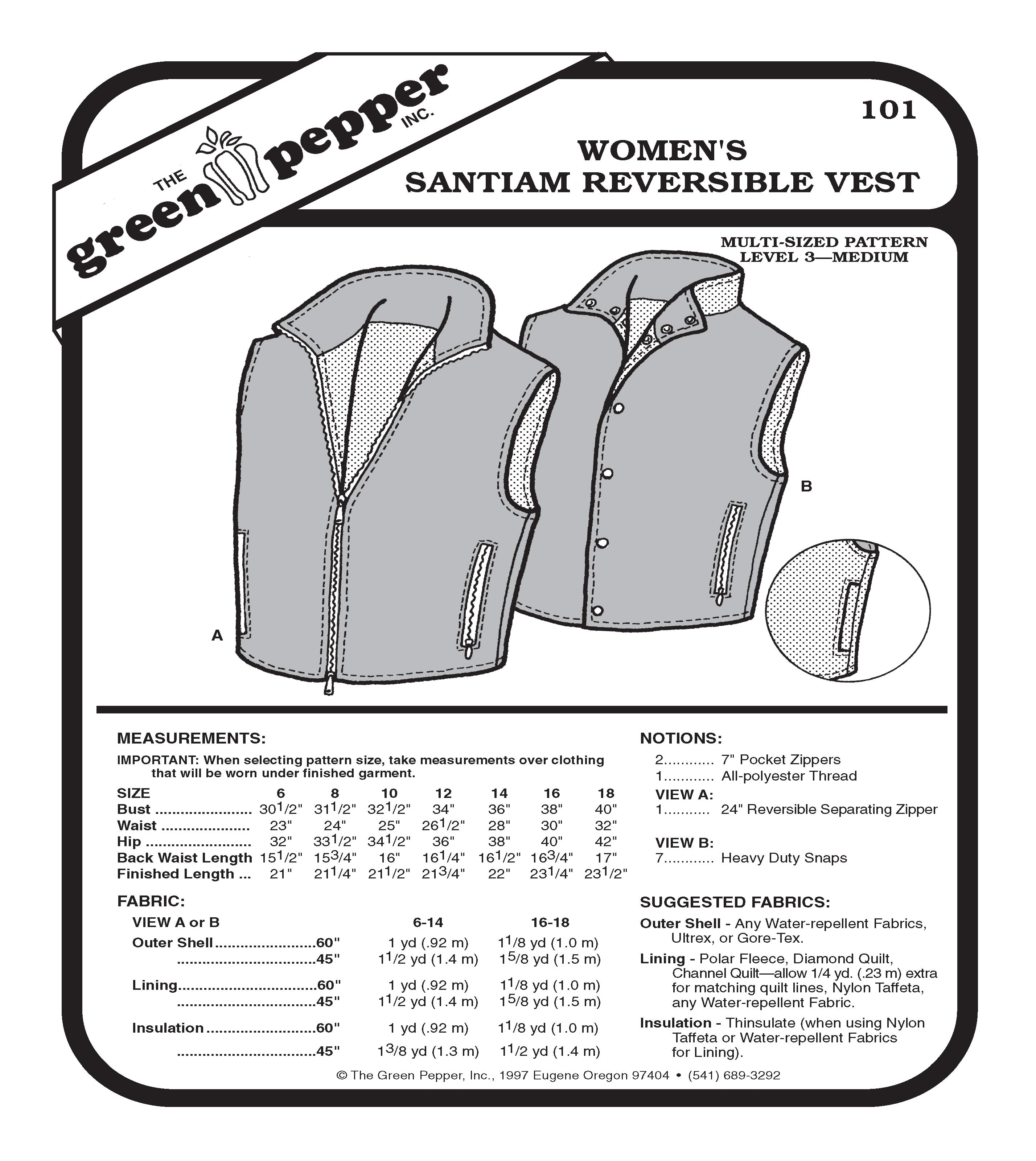 101 – Women's Santiam Reversible Vest Pattern