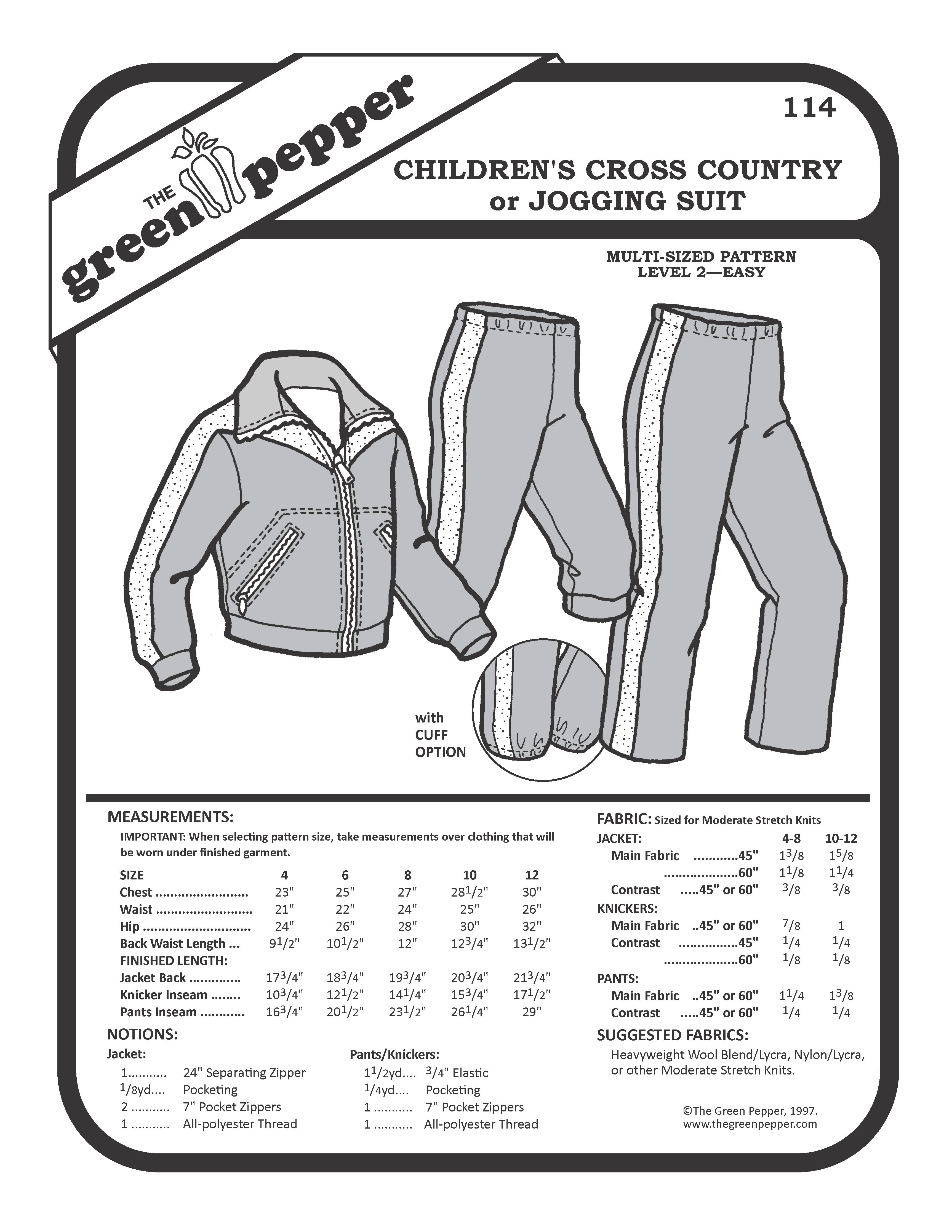 Pattern envelope for children's cross country or jogging suit with jacket and pants illustration.