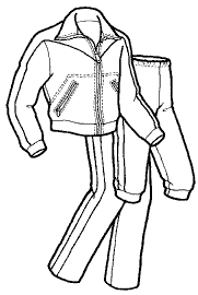 pen and ink drawing of jacket, pants, knickers.