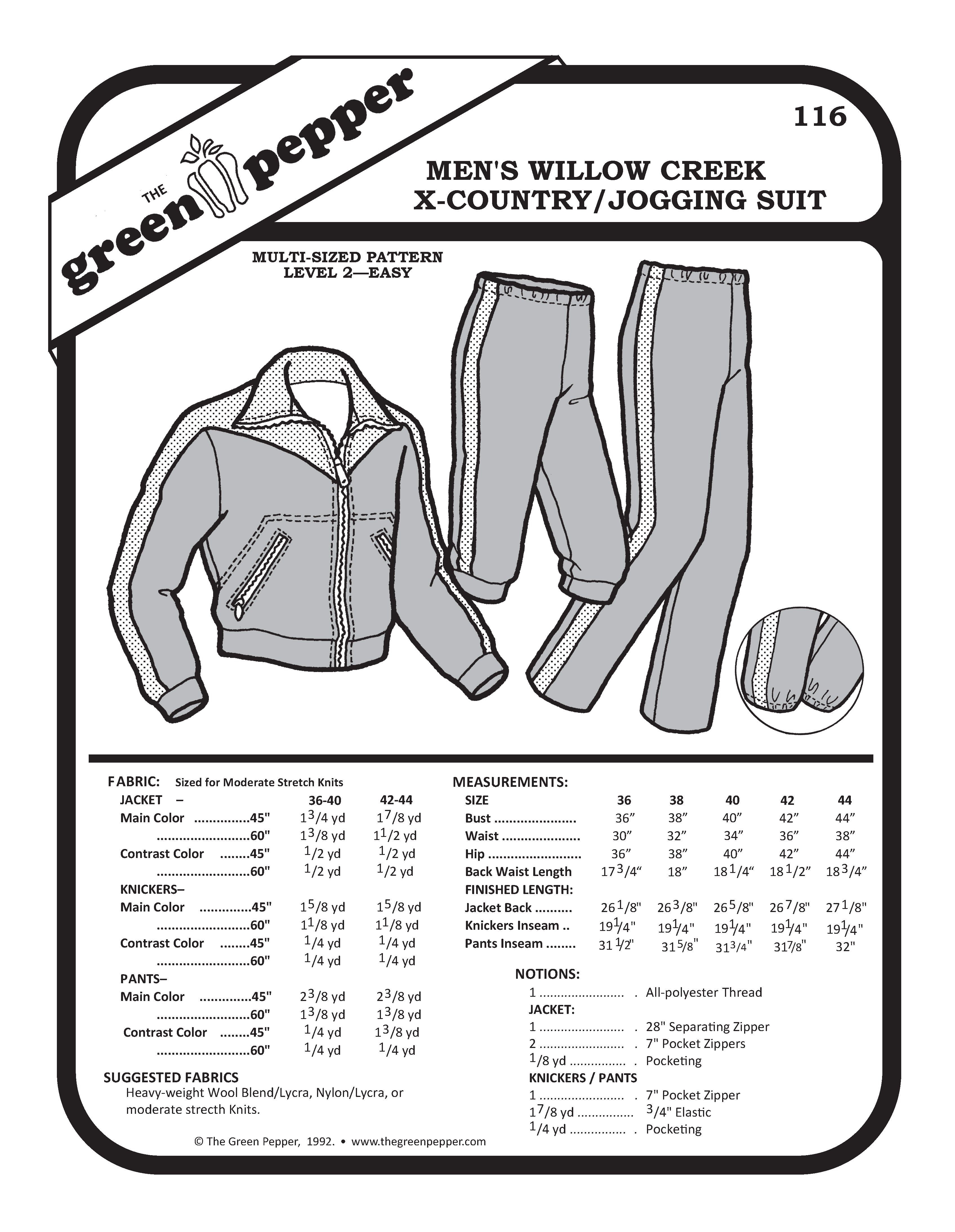 116 – Men's Cross Country or Jogging Suit Pattern