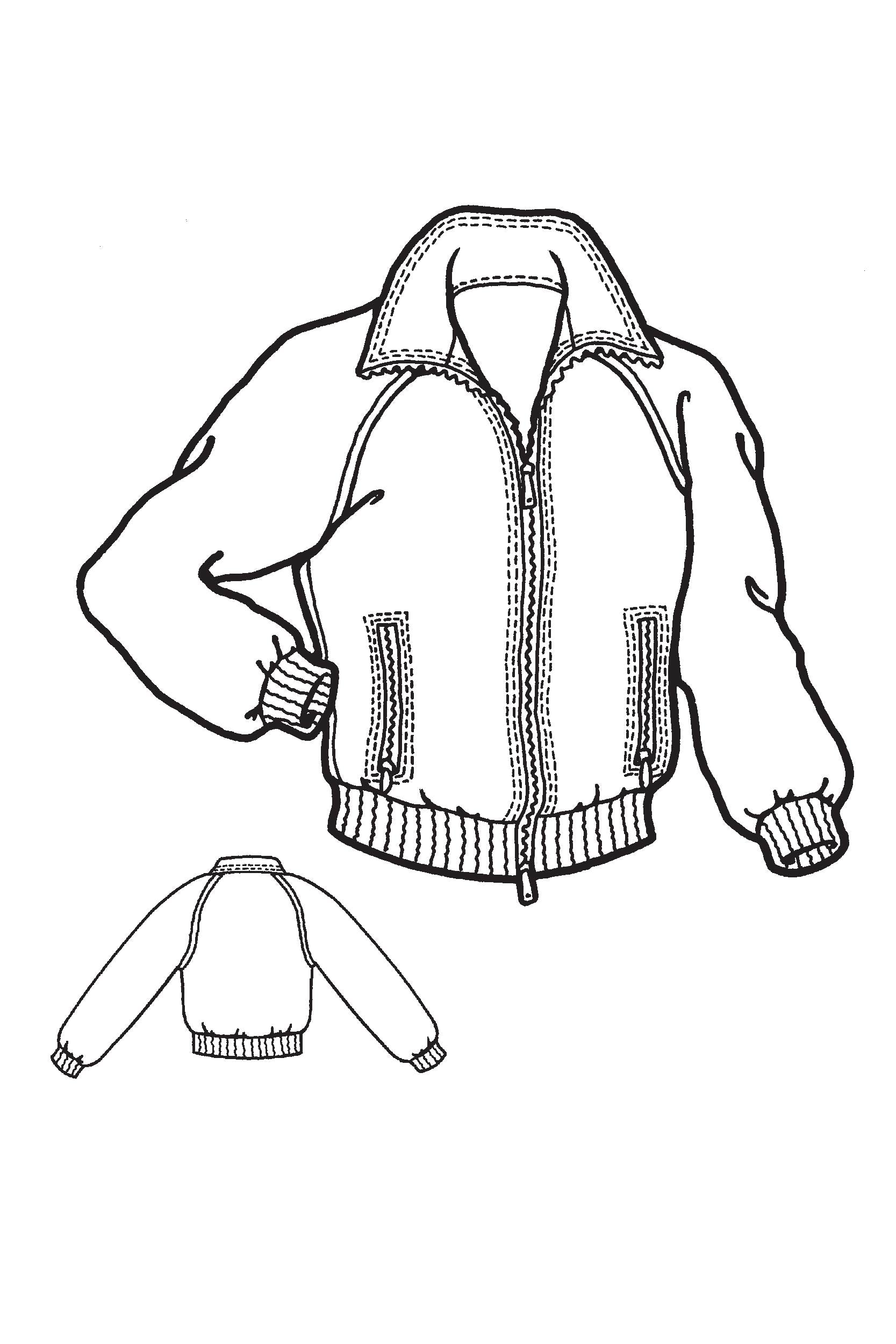 pen and ink drawing of windbreaker coat with back drawn smaller
