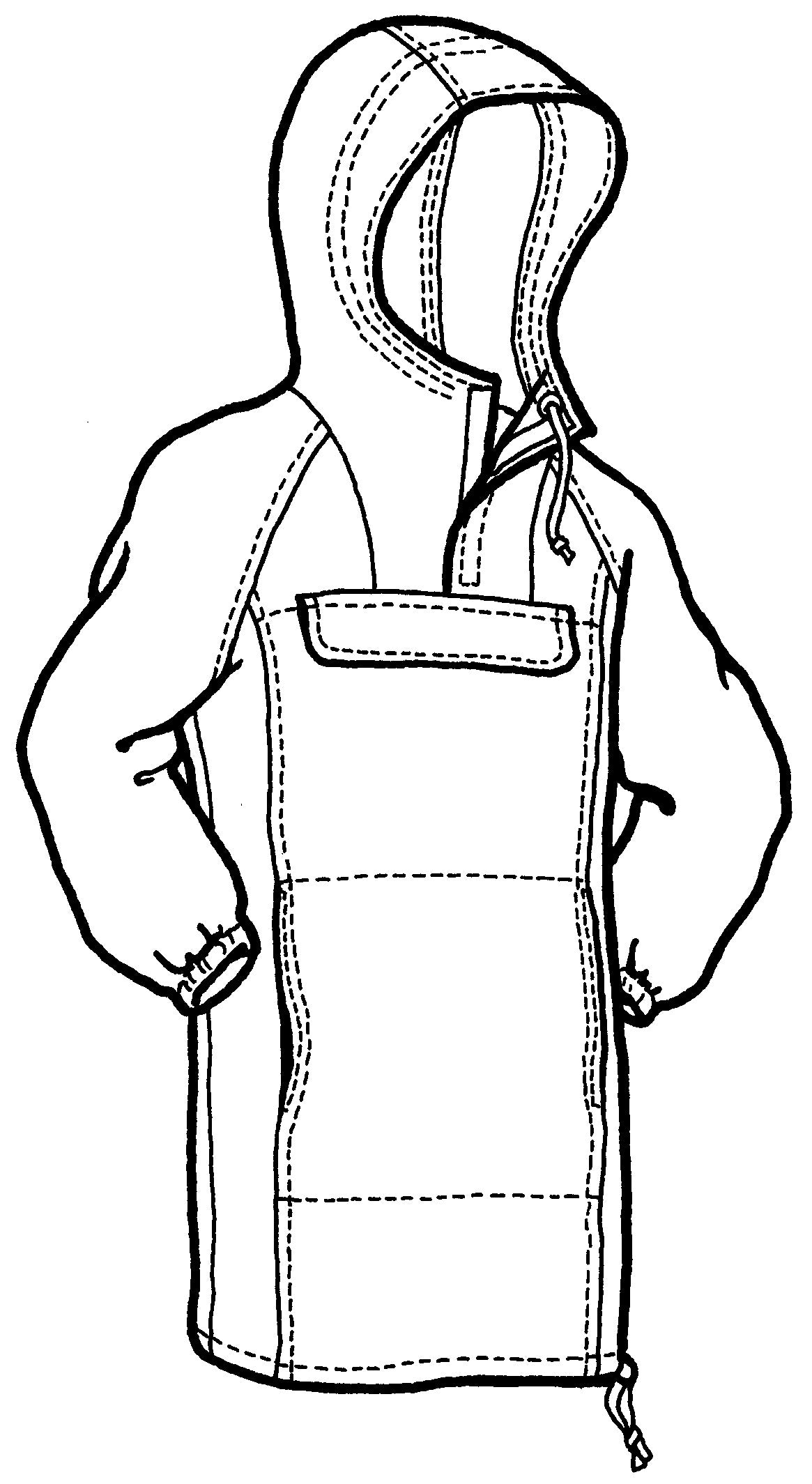 Pen an ink drawing of long anorak sewing pattern.
