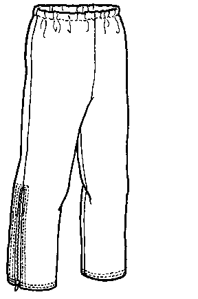 pen and ink drawing of all-weather pants, front view