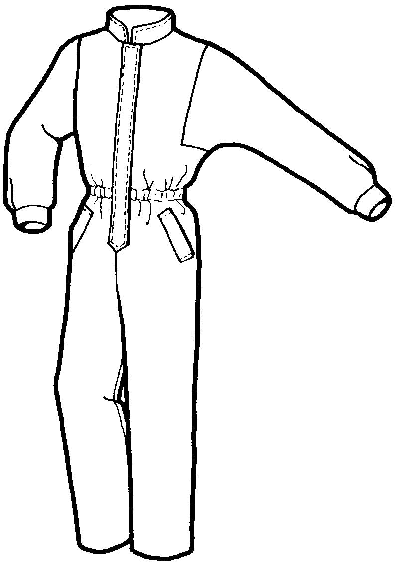 pen and ink drawing of a mens' jumpsuit