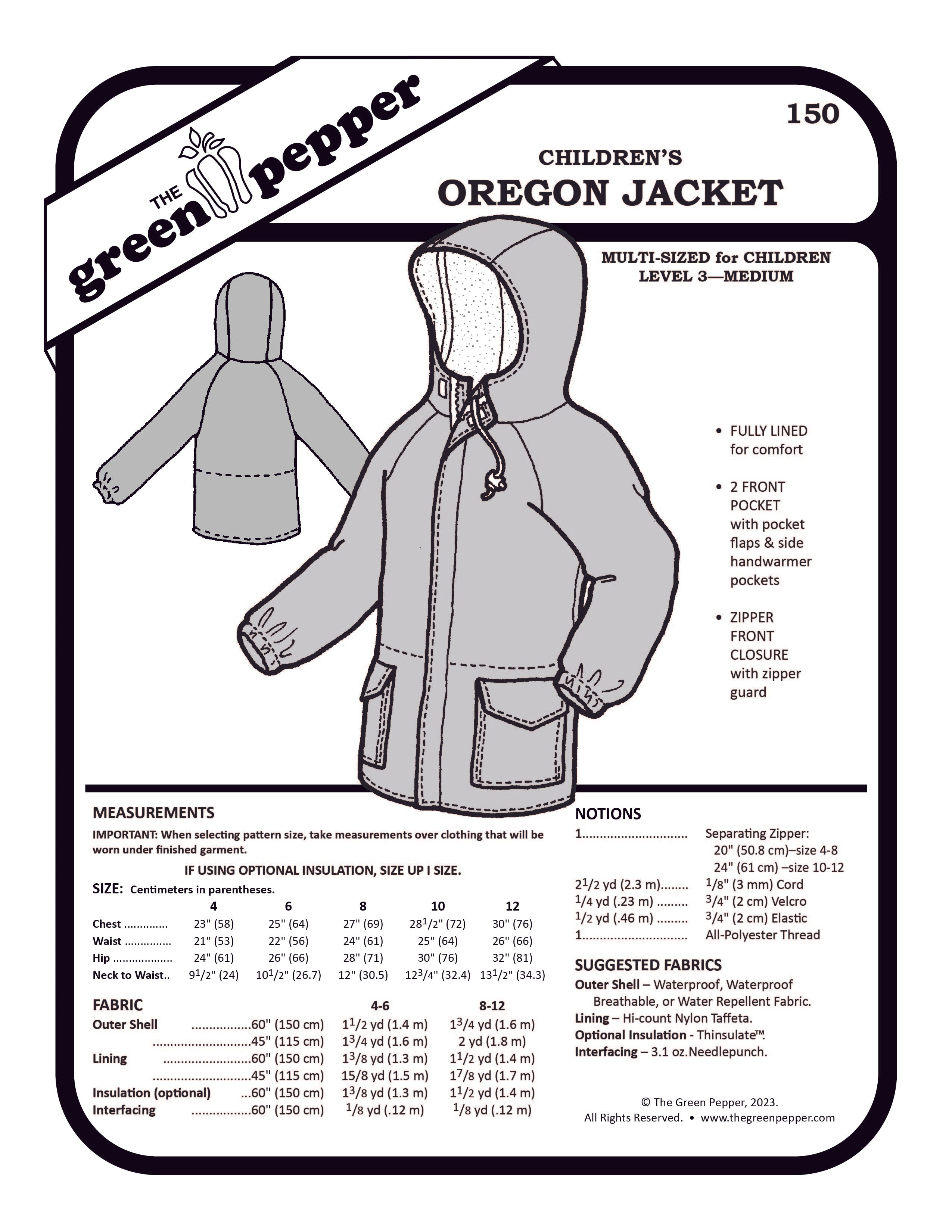 image of the cover for the Children's Oregon Jacket pattern cover.