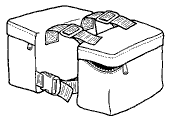 pen and ink drawing of a dog back pack - two packs with straps