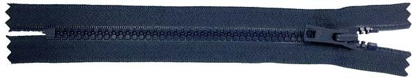 Navy blue zipper with teeth on a white background
