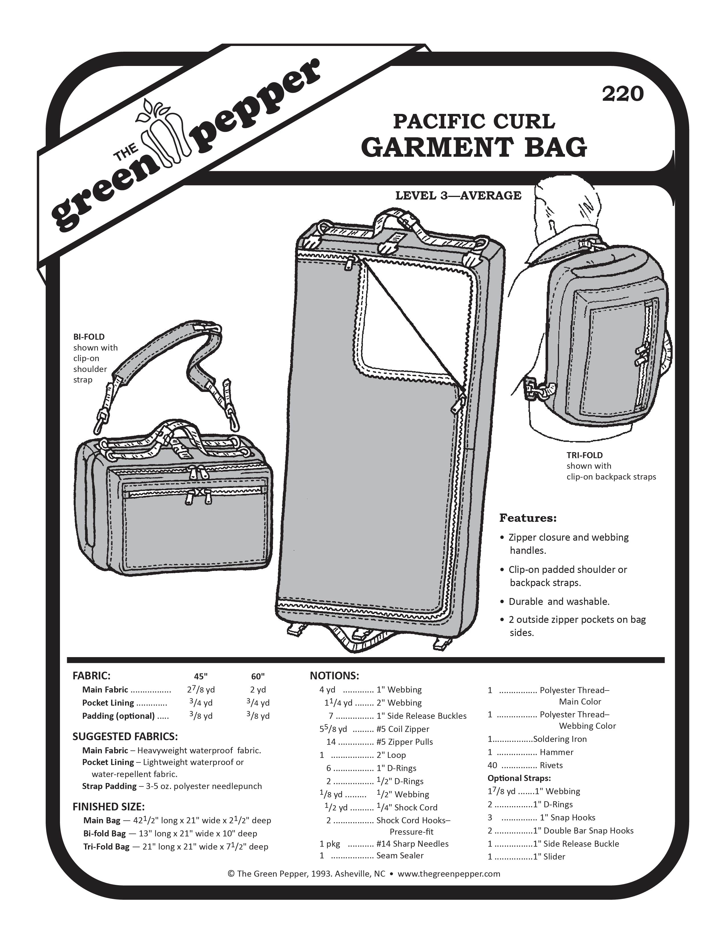 image of the cover of the Pacific Curl Garment Bag sewing pattern.