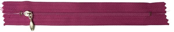 Fuchsia zipper with silver pull on a white background