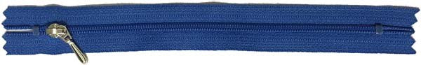 Blue zipper with a metal pull on a white background