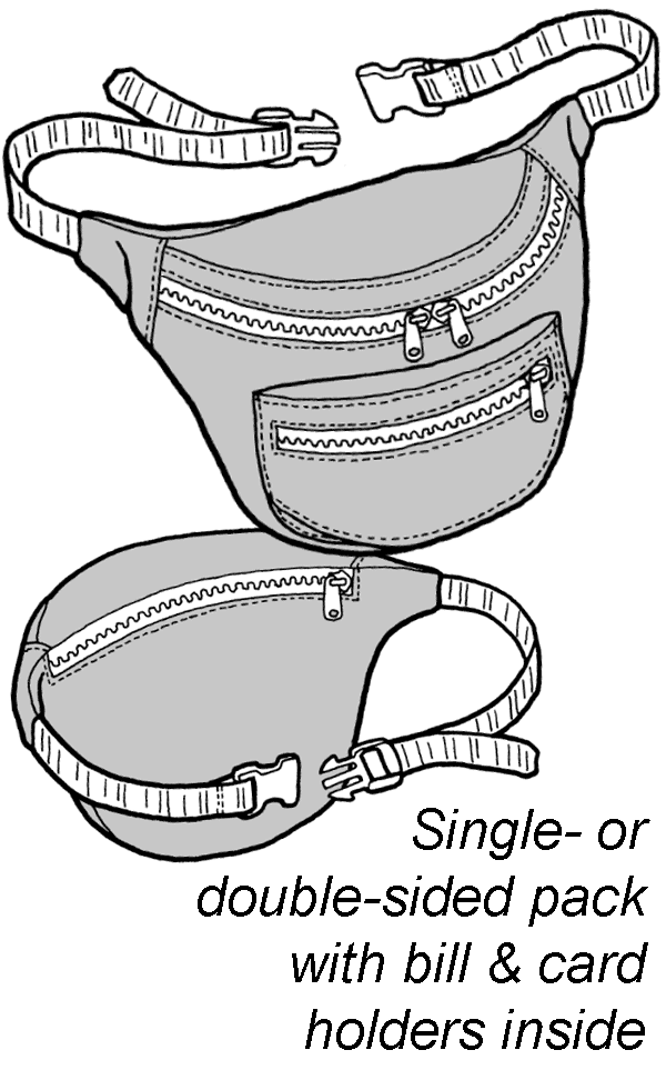 pen and ink drawings of a waist pack - front and back.
