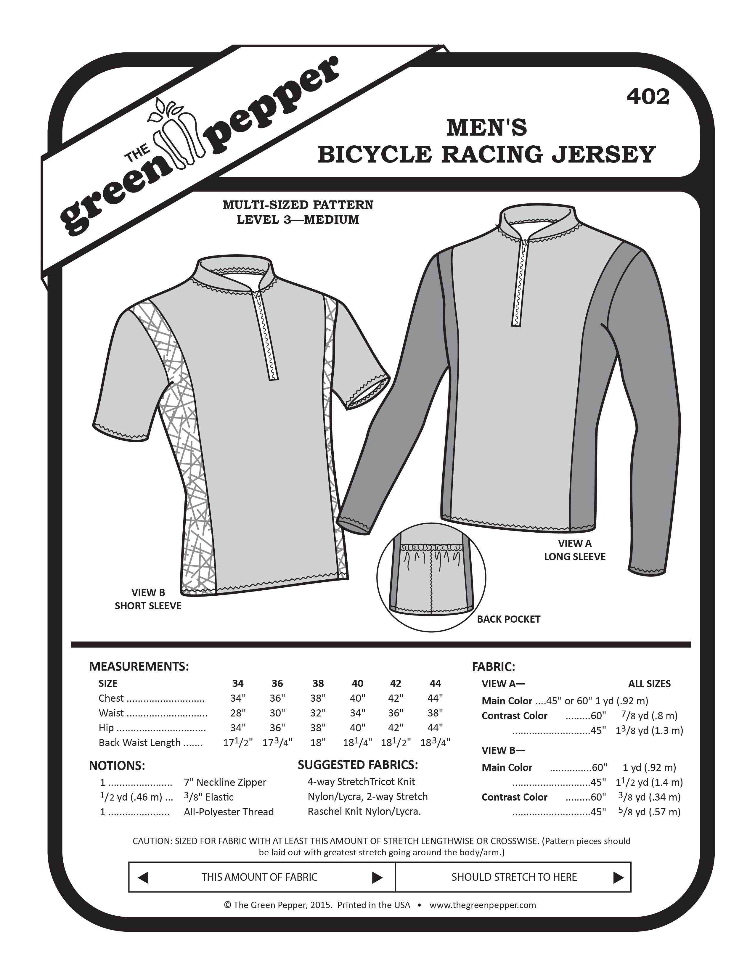 image of the cover of 402 Mens Bicycle racing jersey sewing pattern