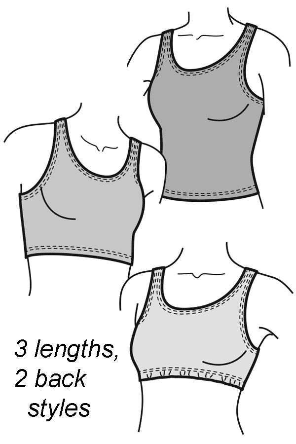 pen and ink drawing of 3 sports tops on three partial torsos
