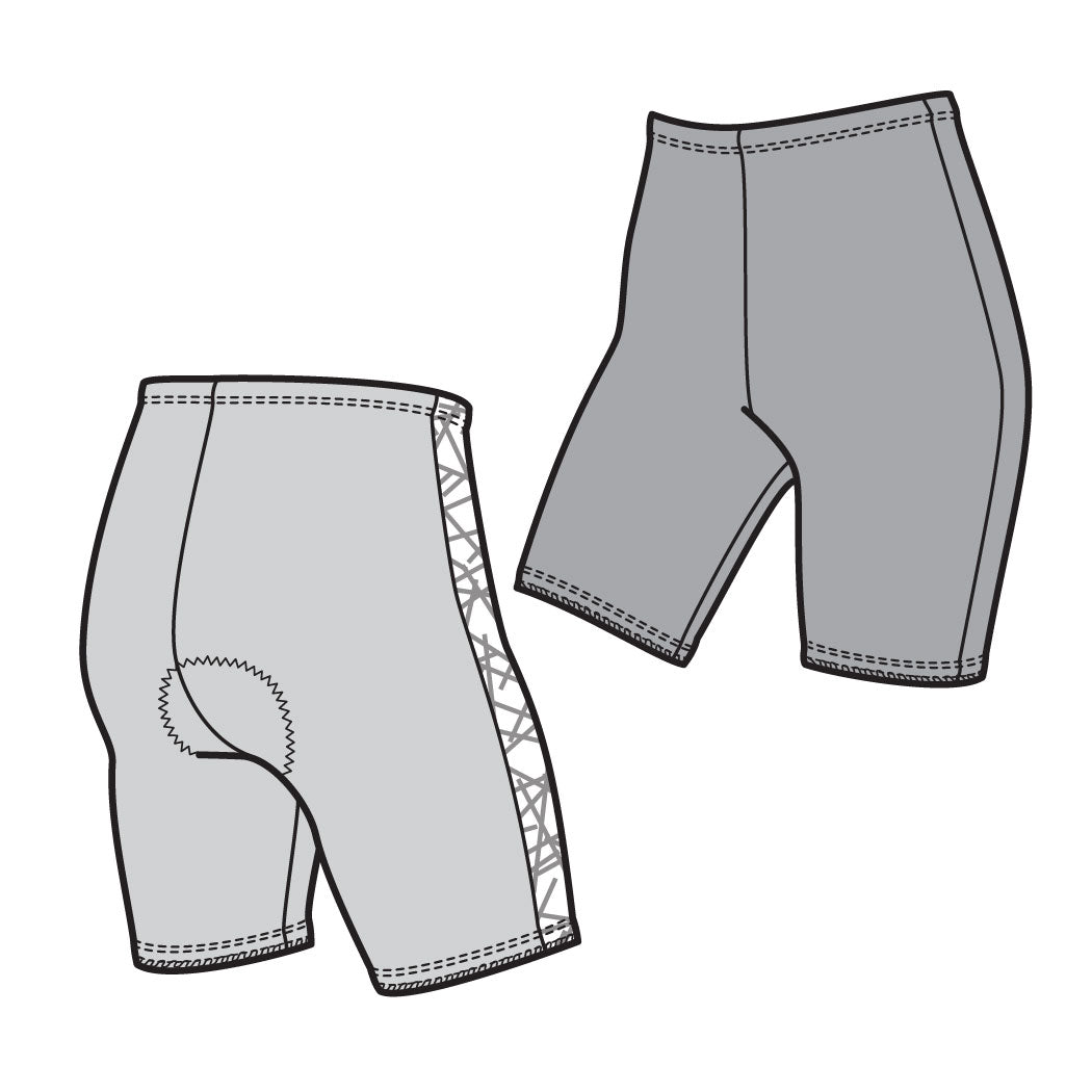line drawings of a pair of shorts from front and back