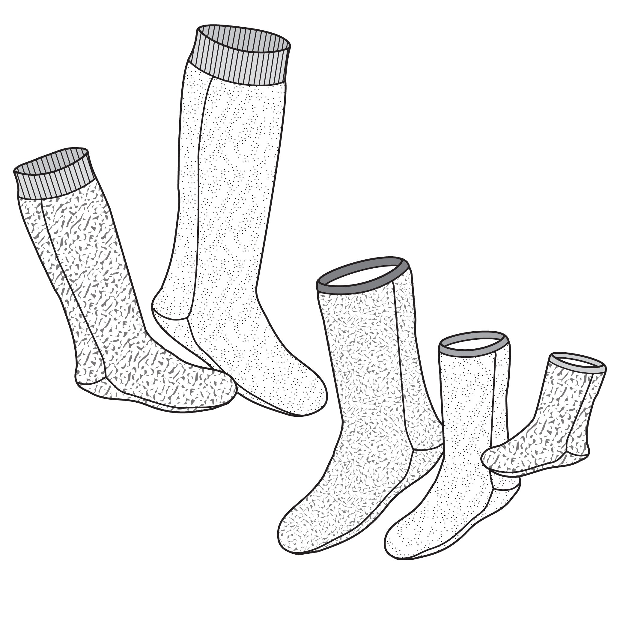 Live drawings of Five polar socks black and white