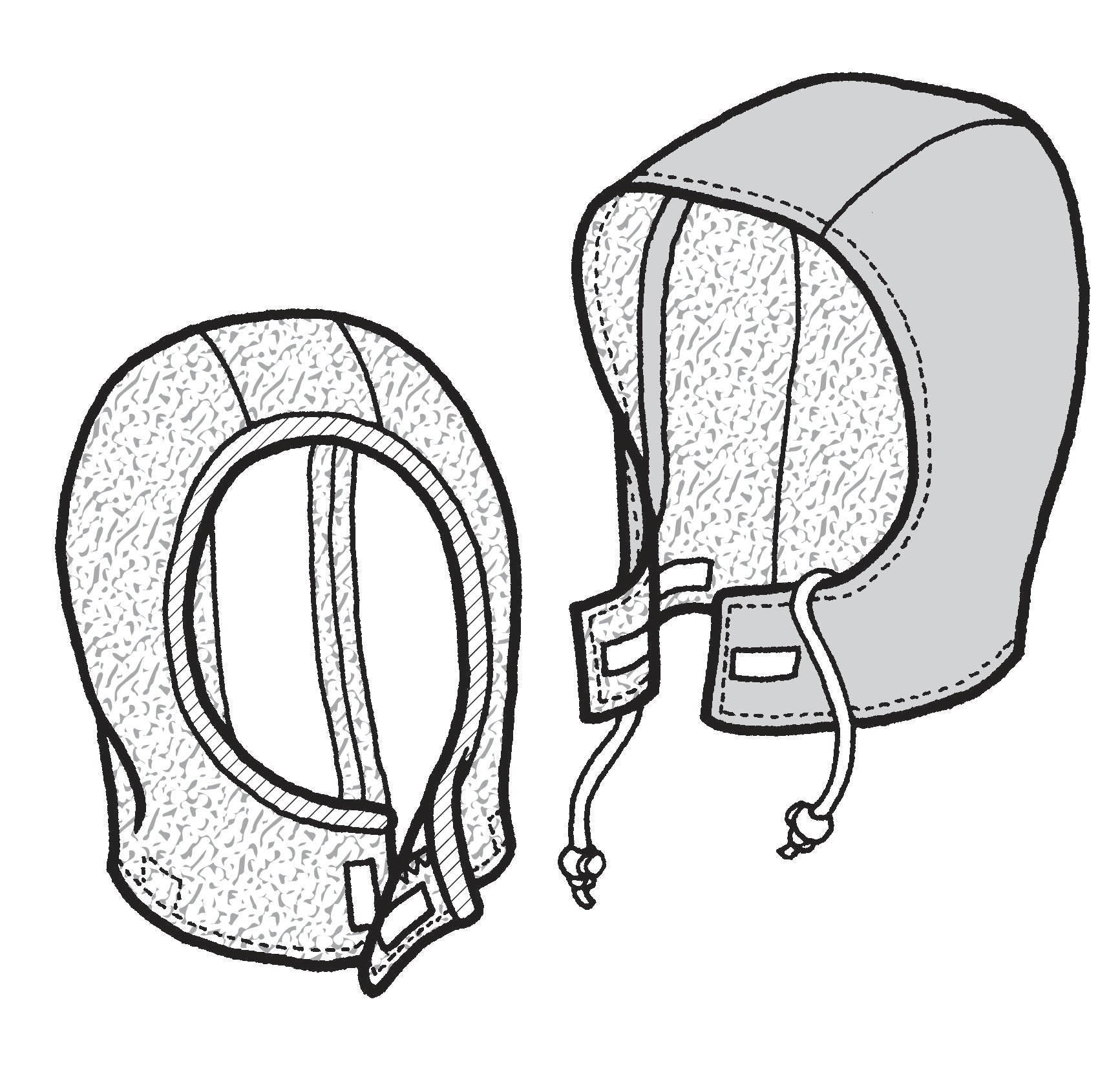 Illustration of two protective hoods with straps on a white background