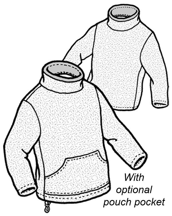 Line drawing of two fleece sweatshirts on a white background