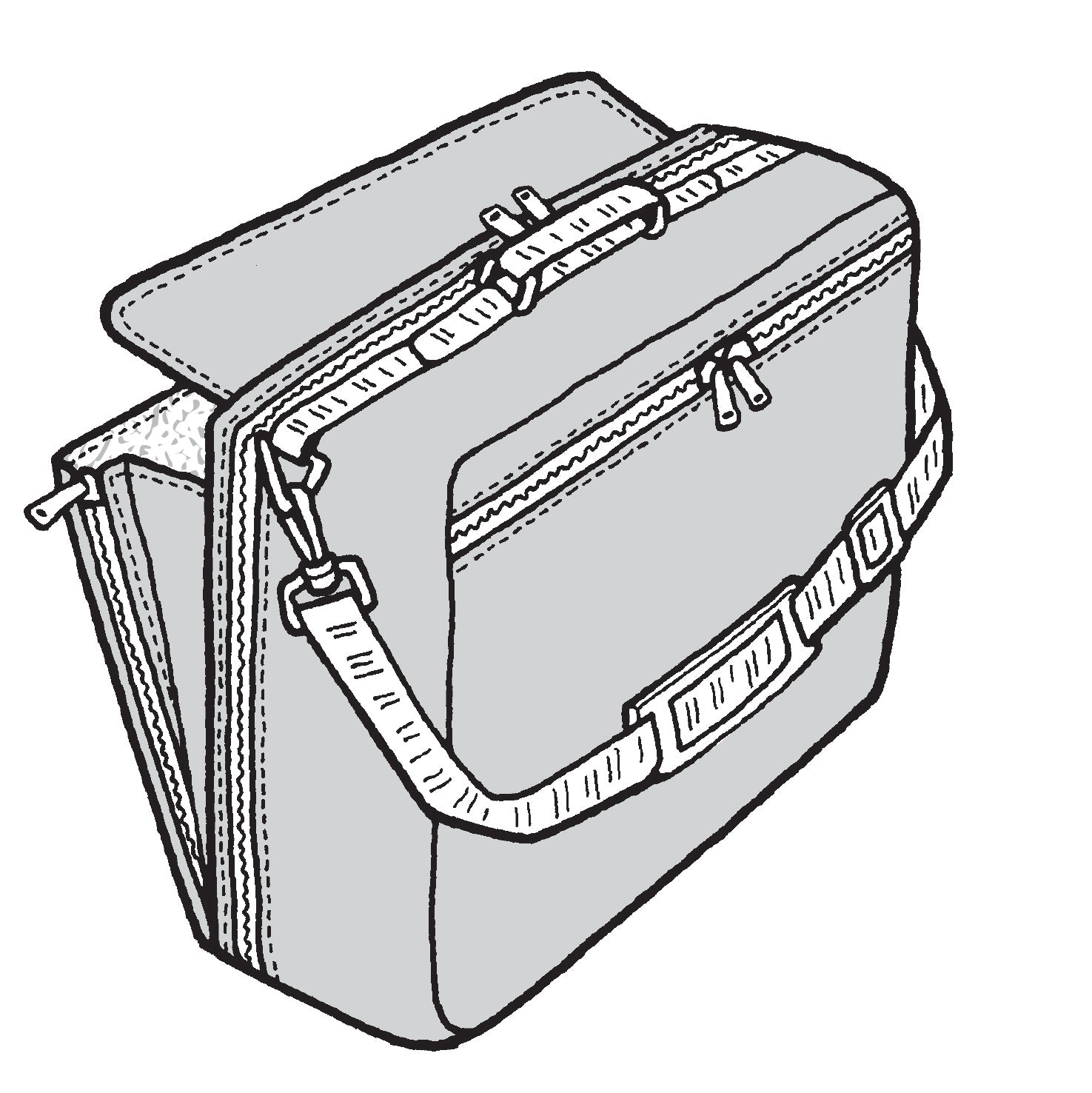 Illustration of a gray bag with a strap on a white background