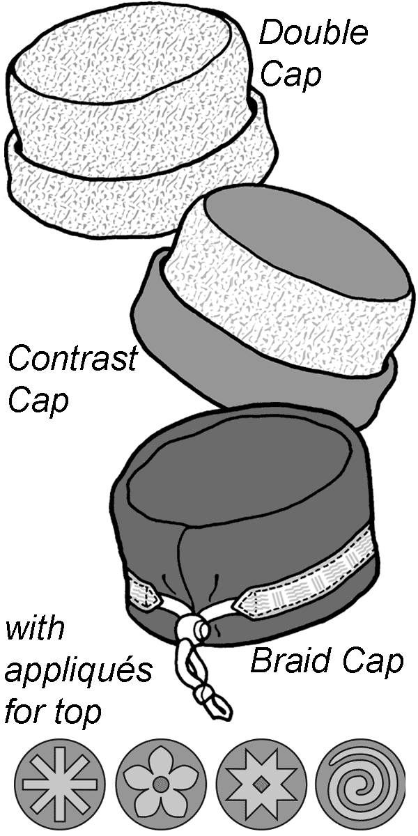 line drawngs  of three circle caps