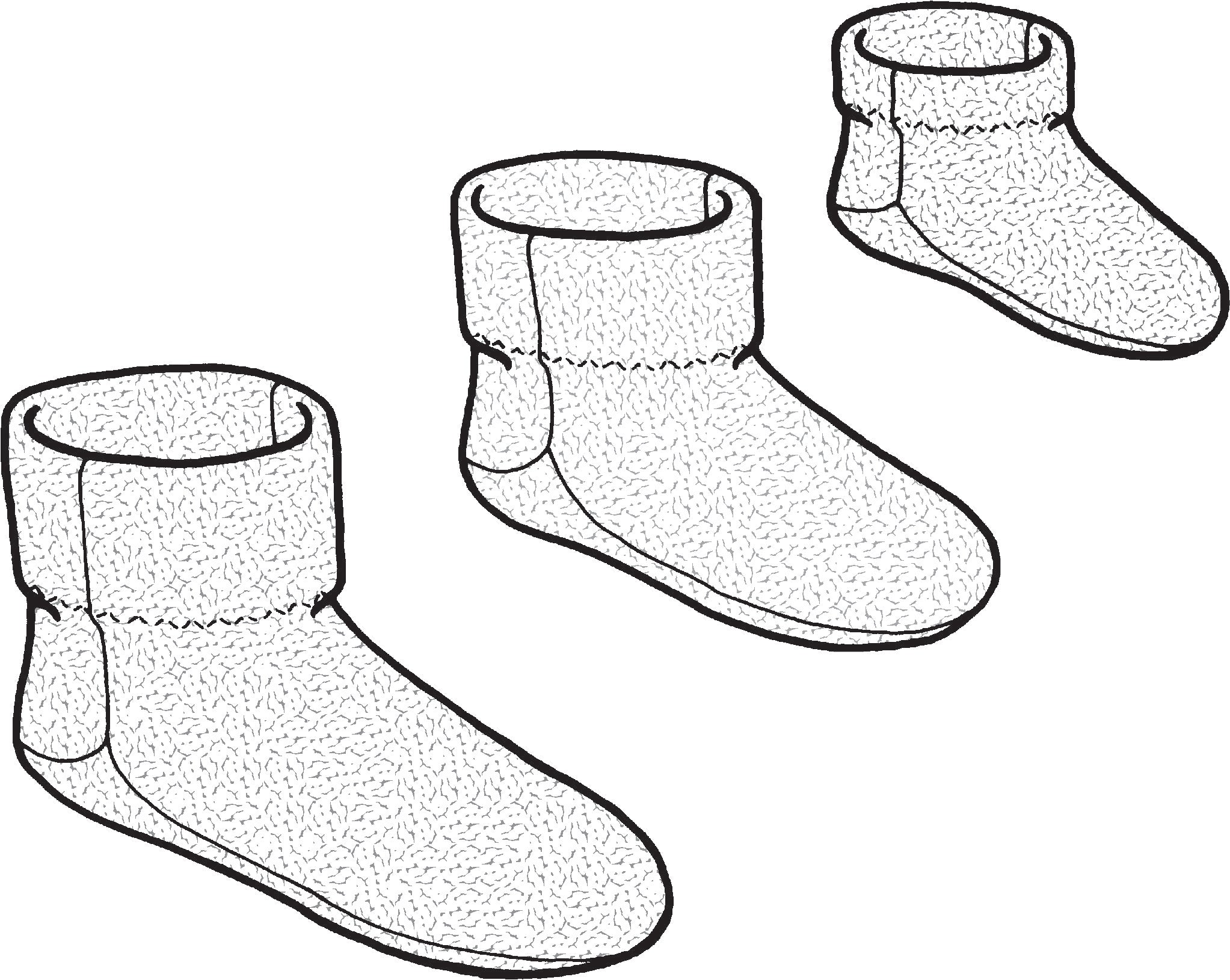 pen and ink drawing of three slippers