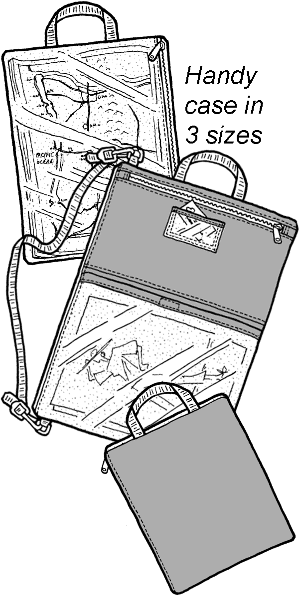 line drawings of three map cover totes with vinyl coverings