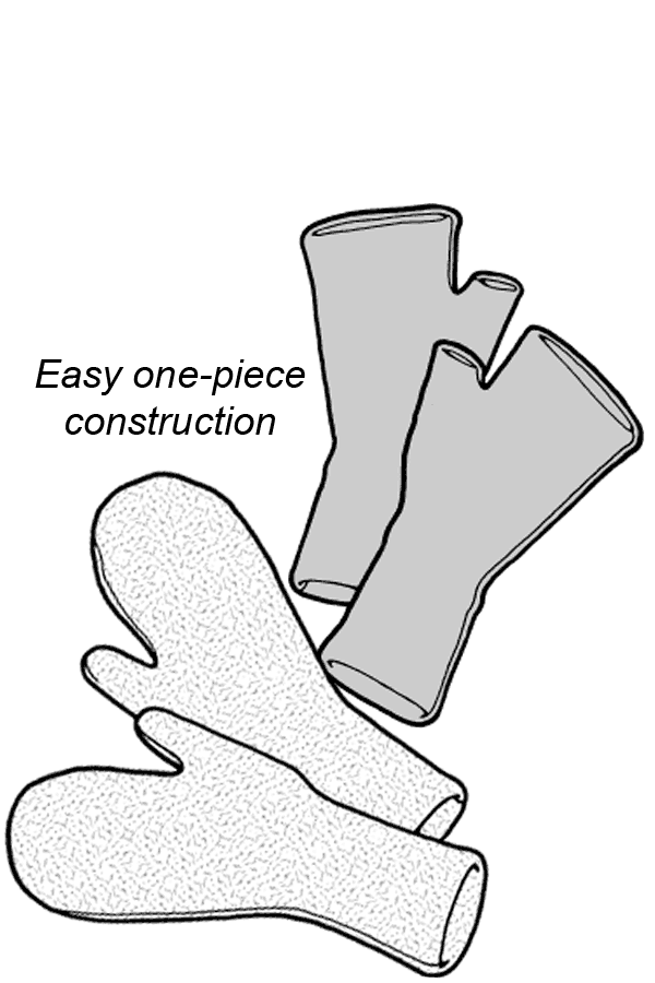 drawing of mittens and fingerless mittens