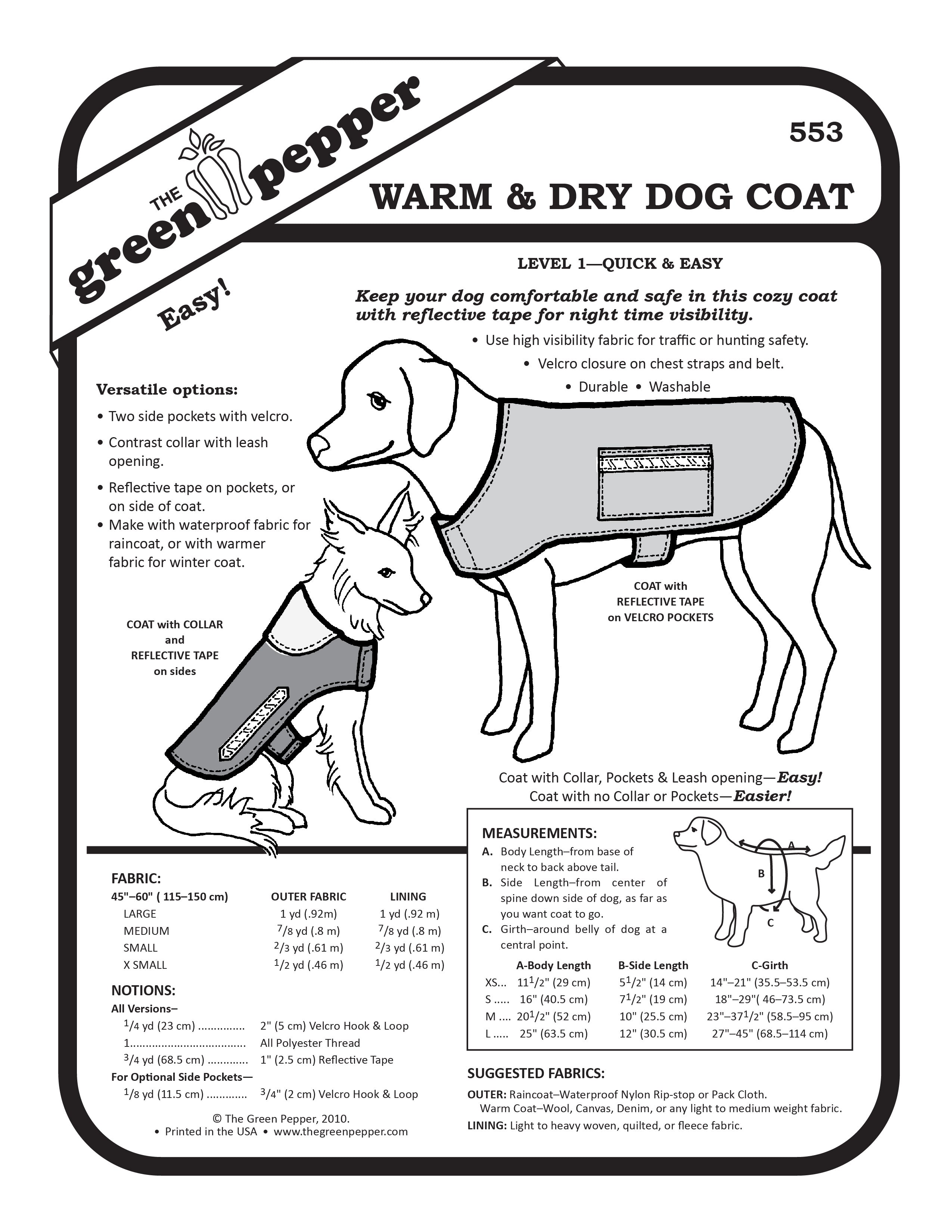 Image of the cover of the 553 Warm and Dry Dog Coat sewing pattern