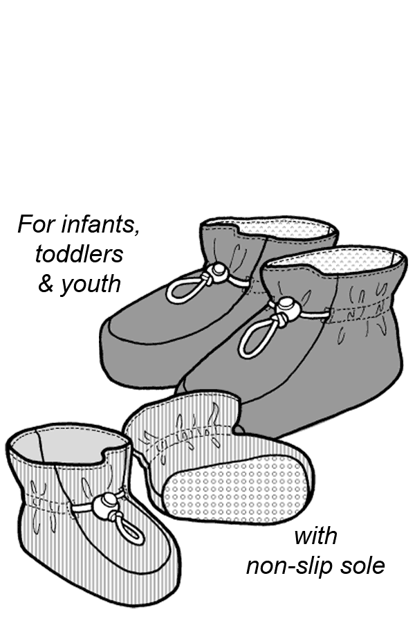Drawing of booties for youth and toddlers