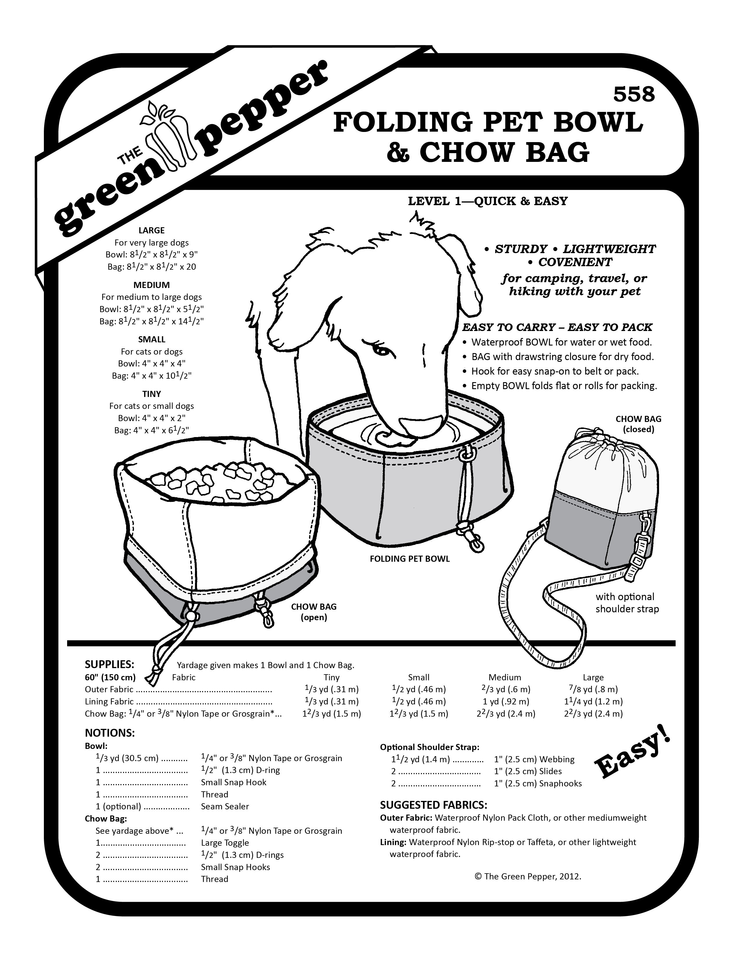 image of the 558 Folding Pet Bowl and Chow Bag sewing pattern cover.