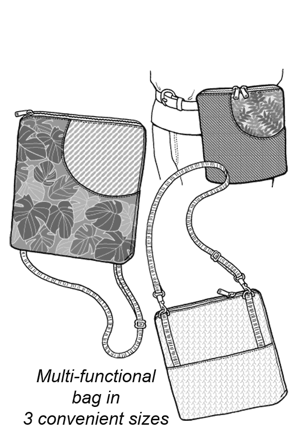 Drawing of three bags with straps