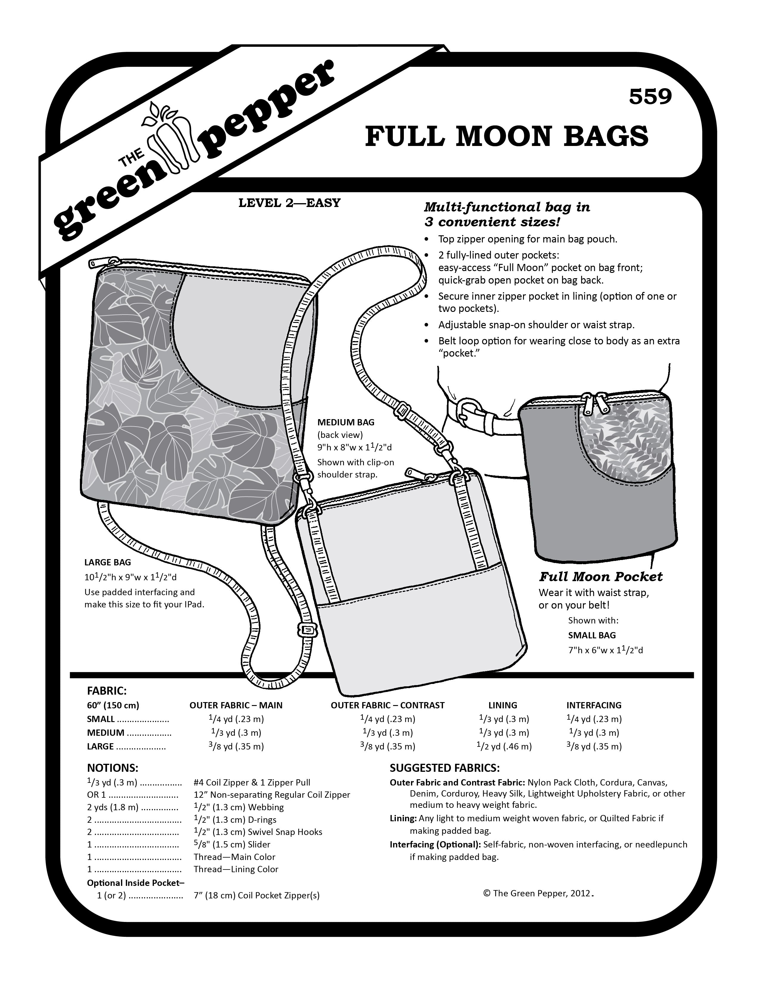 Image of cover of 559 Full Moon Bags sewing pattern.