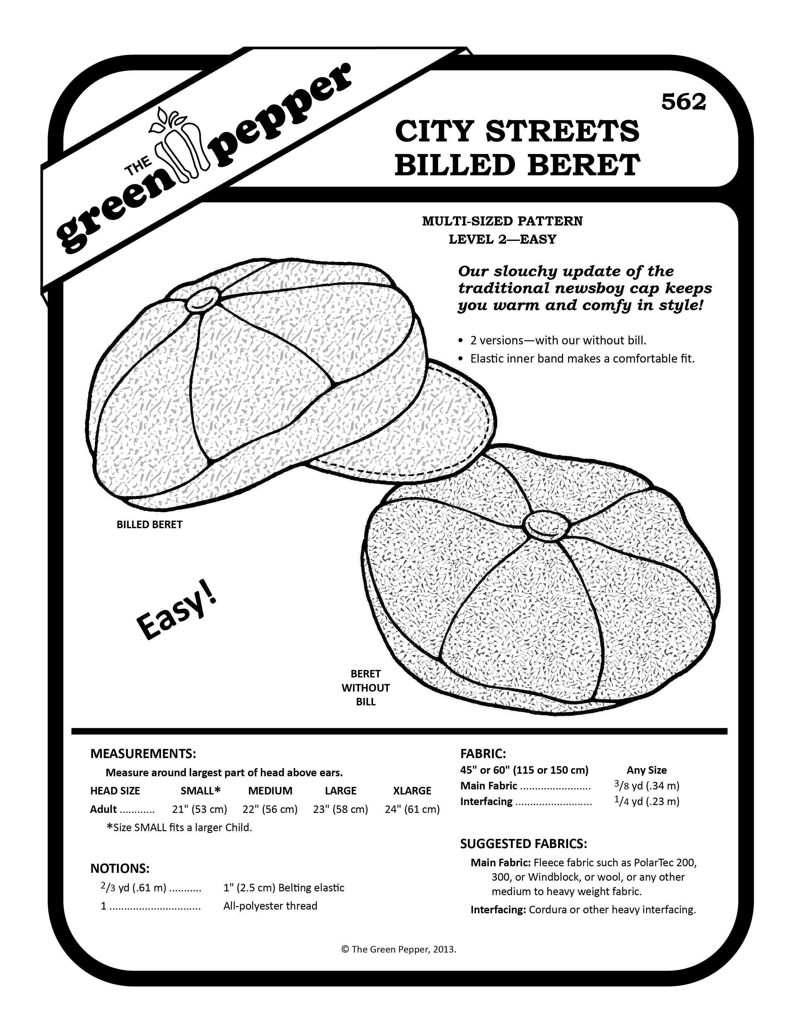 Image of sewing pattern cover for 562 City Streets Billed Beret.