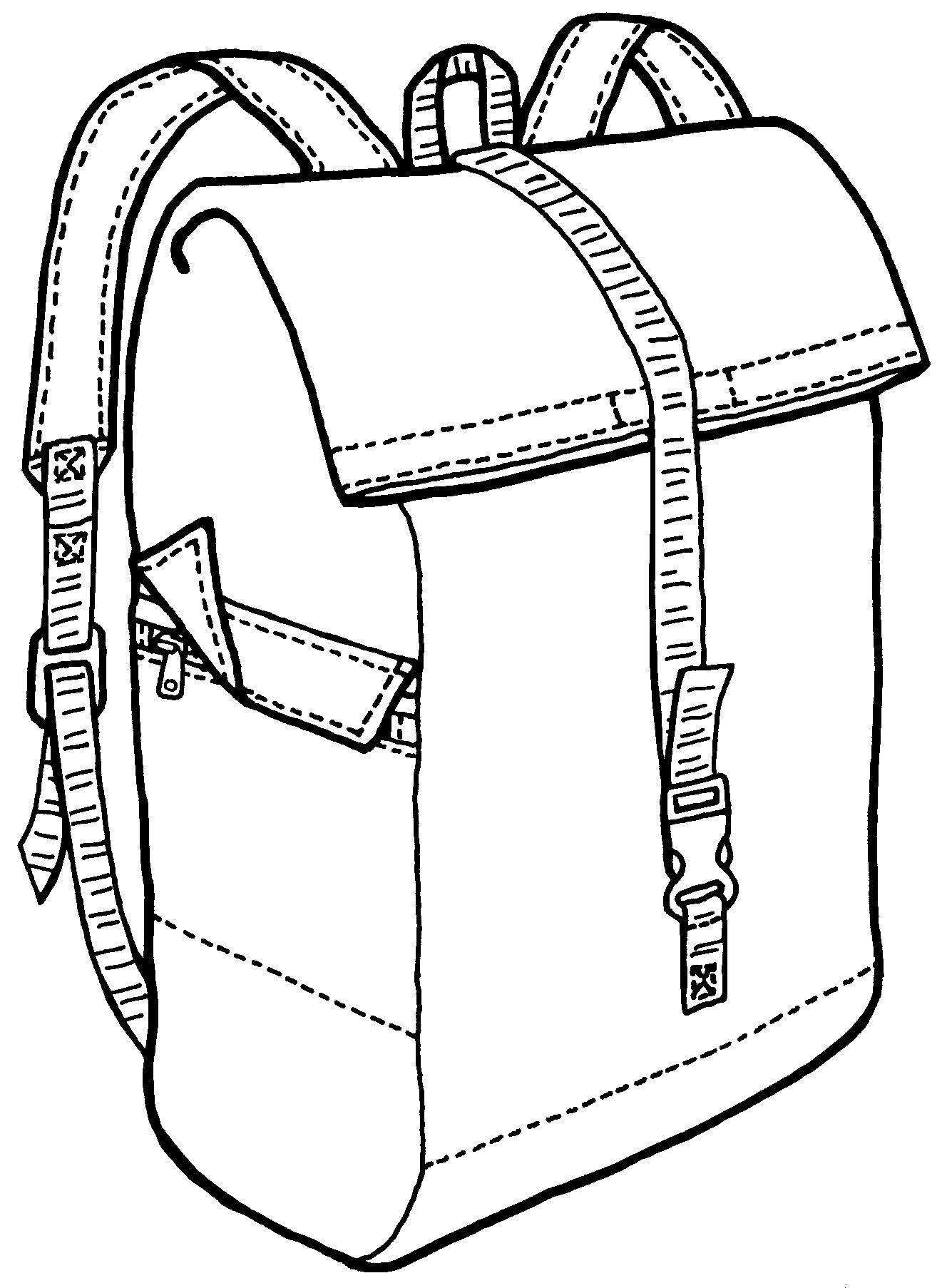Pen and Ink drawing of basic rucksack with folded down top