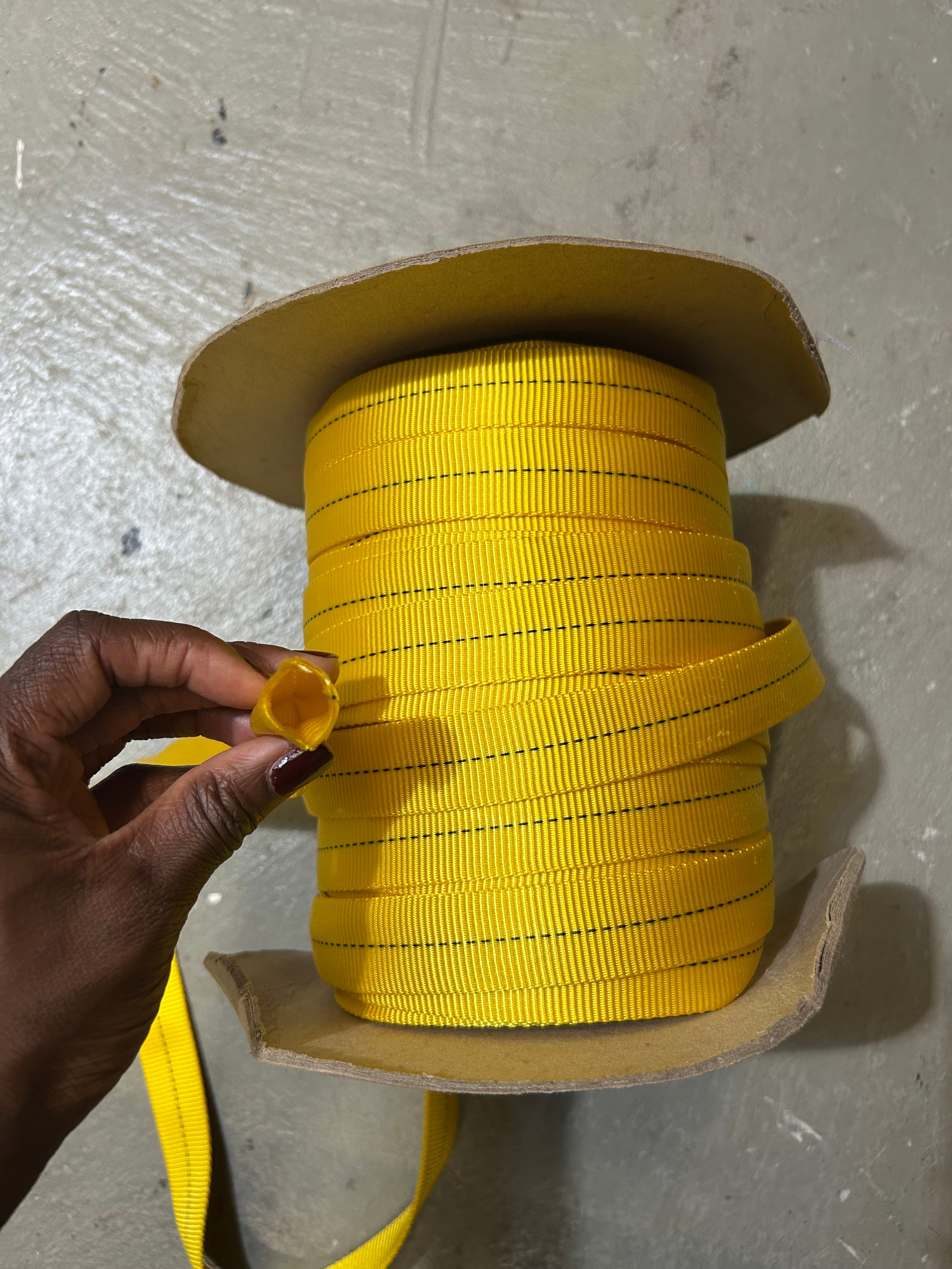 Yellow tubular webbing.