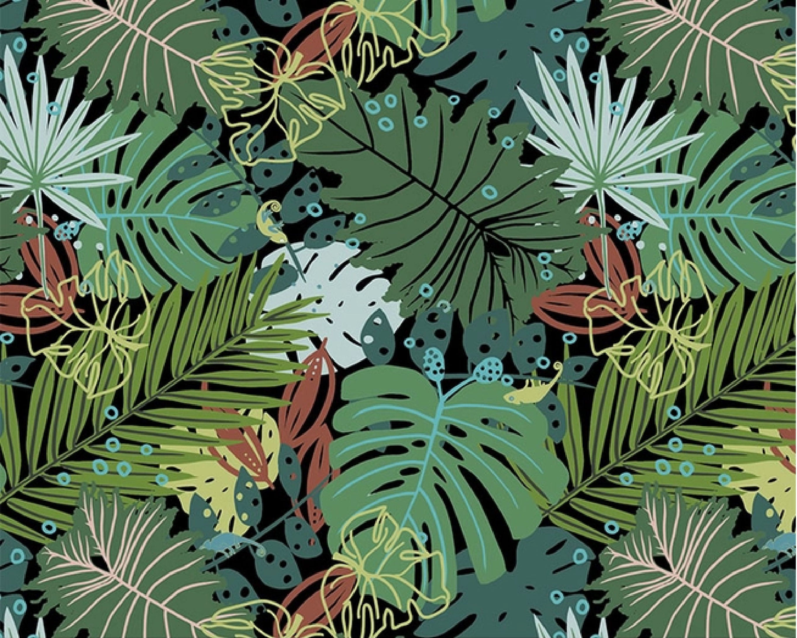 green tropical leaf print laminated cotton