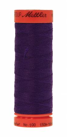 A spool of Mettler sewing thread in a deep purple color, with orange-red plastic end caps, shown against a plain white background.