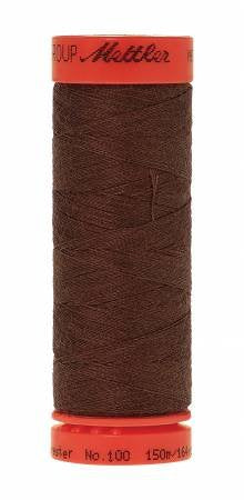 A spool of dark brown sewing thread with red end caps, branded 'Mettler' and labeled '400UP'.