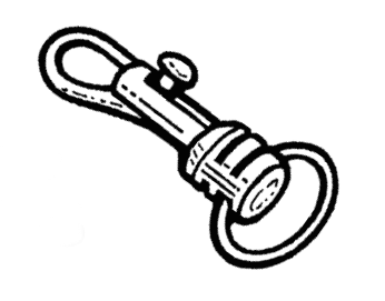 pen and ink drawing of a glove hook with a swivel.