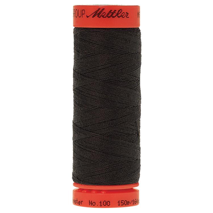 A spool of black sewing thread with red plastic end caps, branded Mattler, shown against a plain white background.