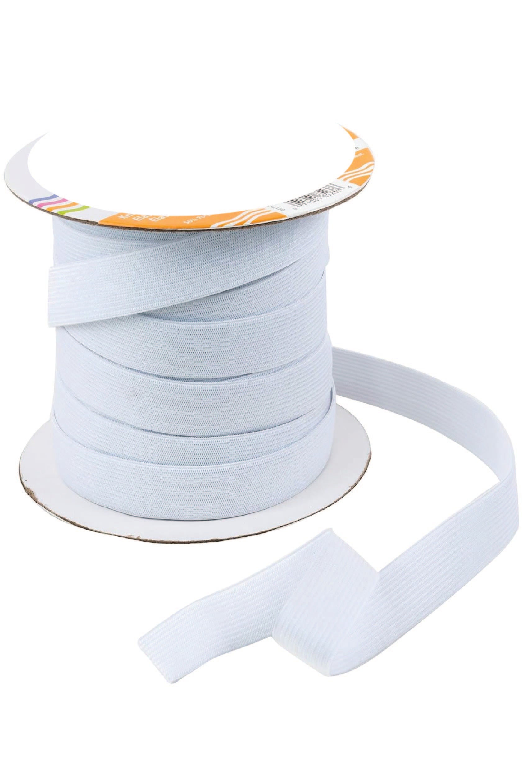 roll of white 1" wide elastic with a white background