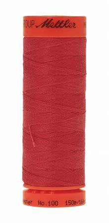A spool of red sewing thread with an orange-red top and bottom band, featuring the brand name 'Mettler' printed on the top.