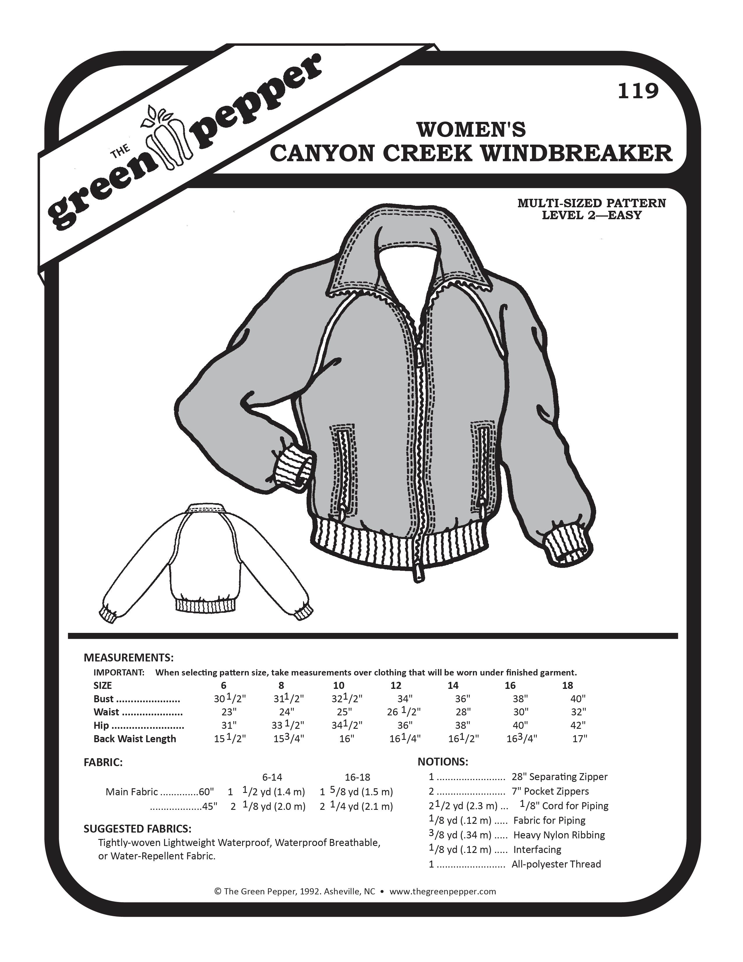 Shell Windbreaker Jacket Pattern 119 – Women's Canyon Creek Windbreaker Pattern – The Green Pepper