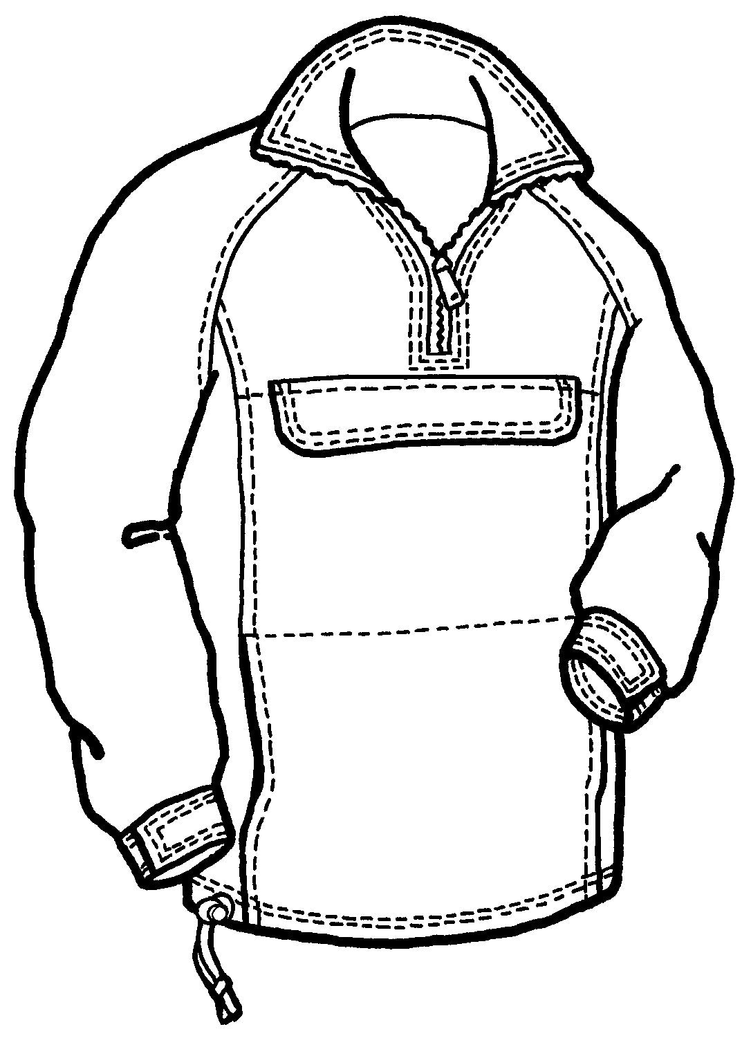 line drawing of a pullover with a front pouch