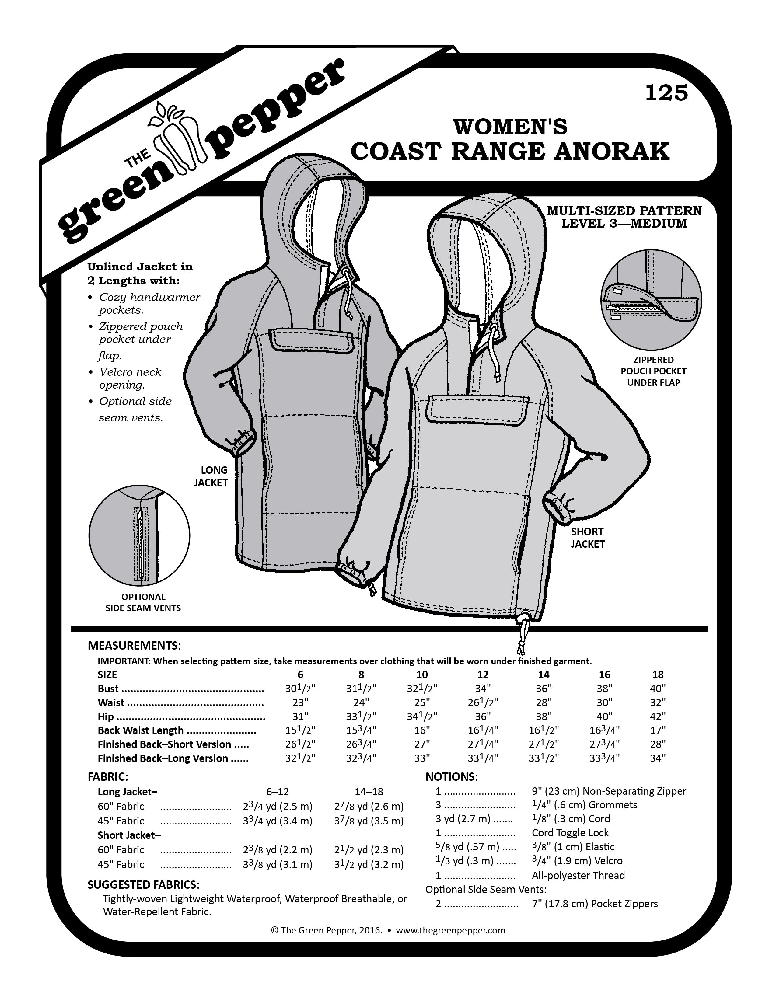 image of the cover of the 125 Womens' Coastal range Anorak sewing pattern.