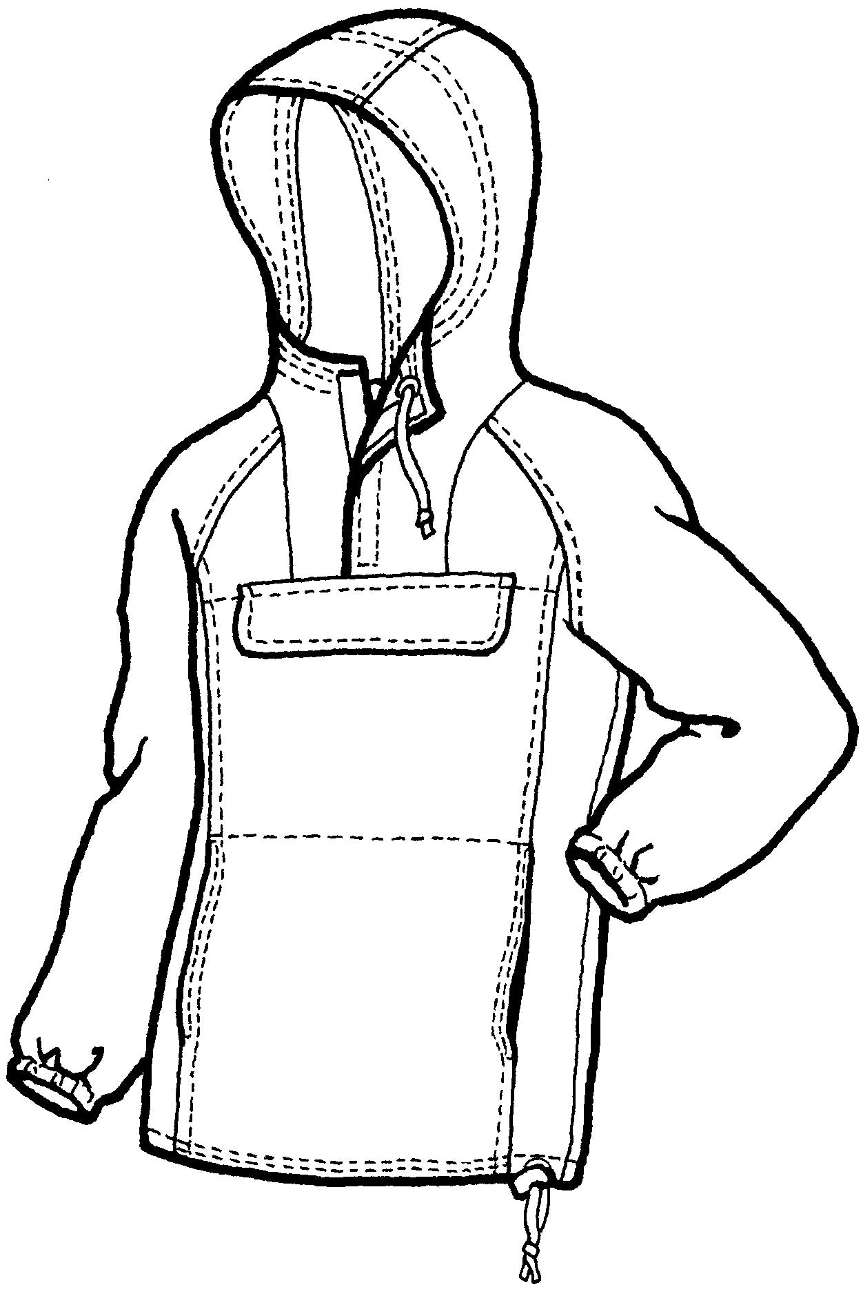 Pen an ink drawing of short anorak sewing pattern.