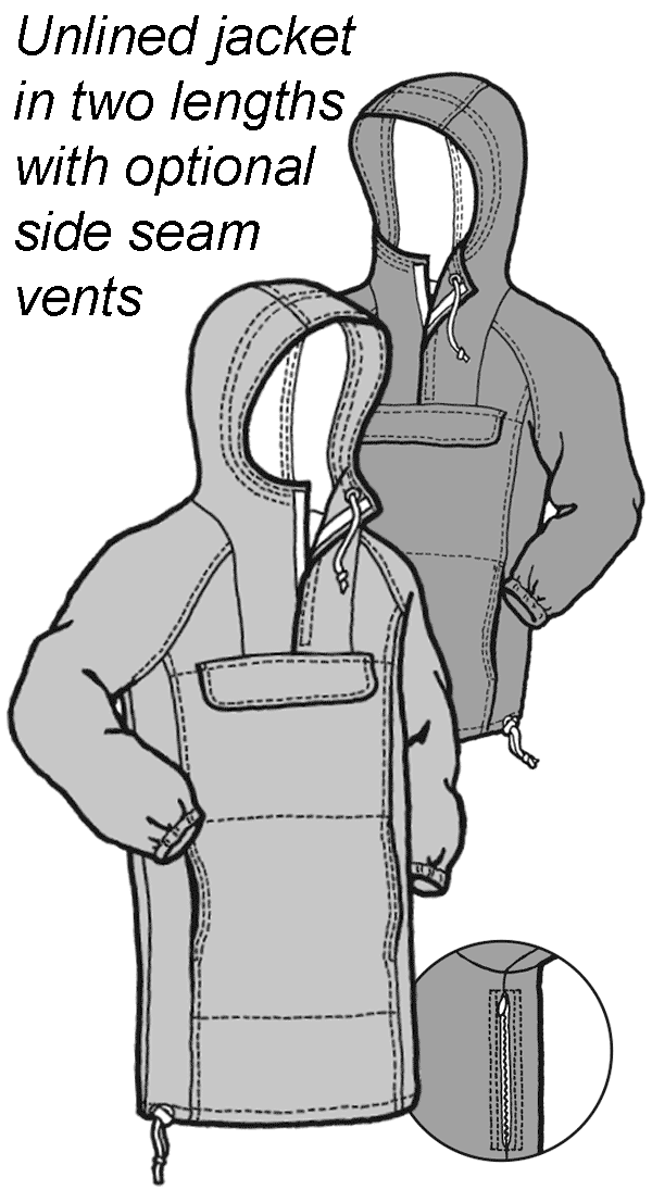pen and ink drawings of two anorak jackets