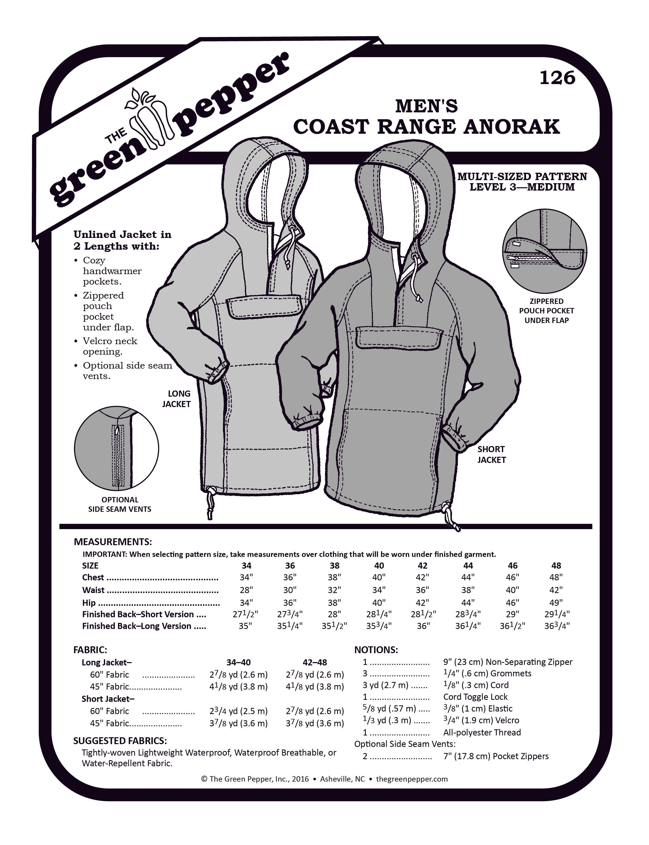 image of pattern cover for men's coastal range anorak.