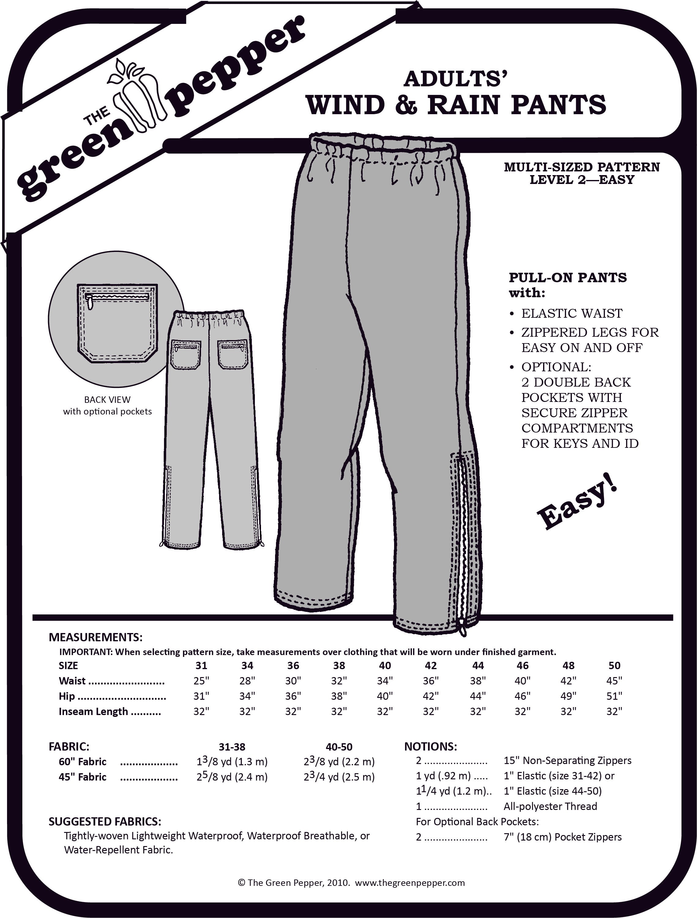 cover for the adult wind and rain pants sewing pattern.