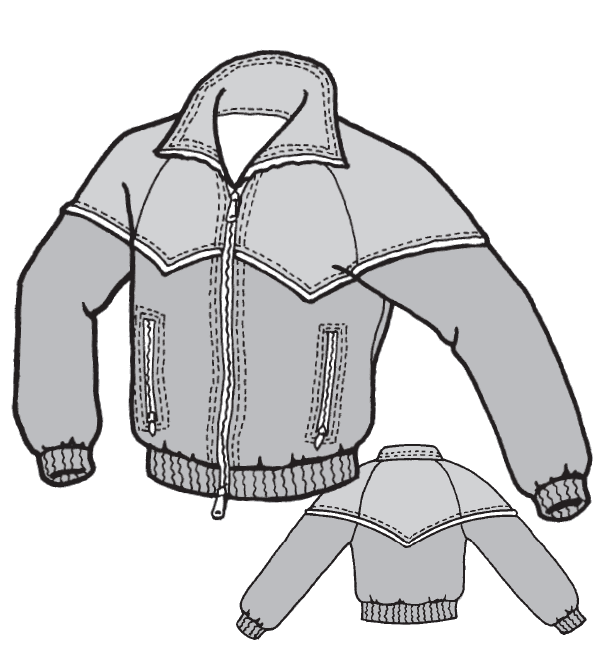 black and white illustration of front and back of windbreaker jacket