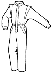 pen and ink drawing of a childs' jumpsuit with shoulder flare